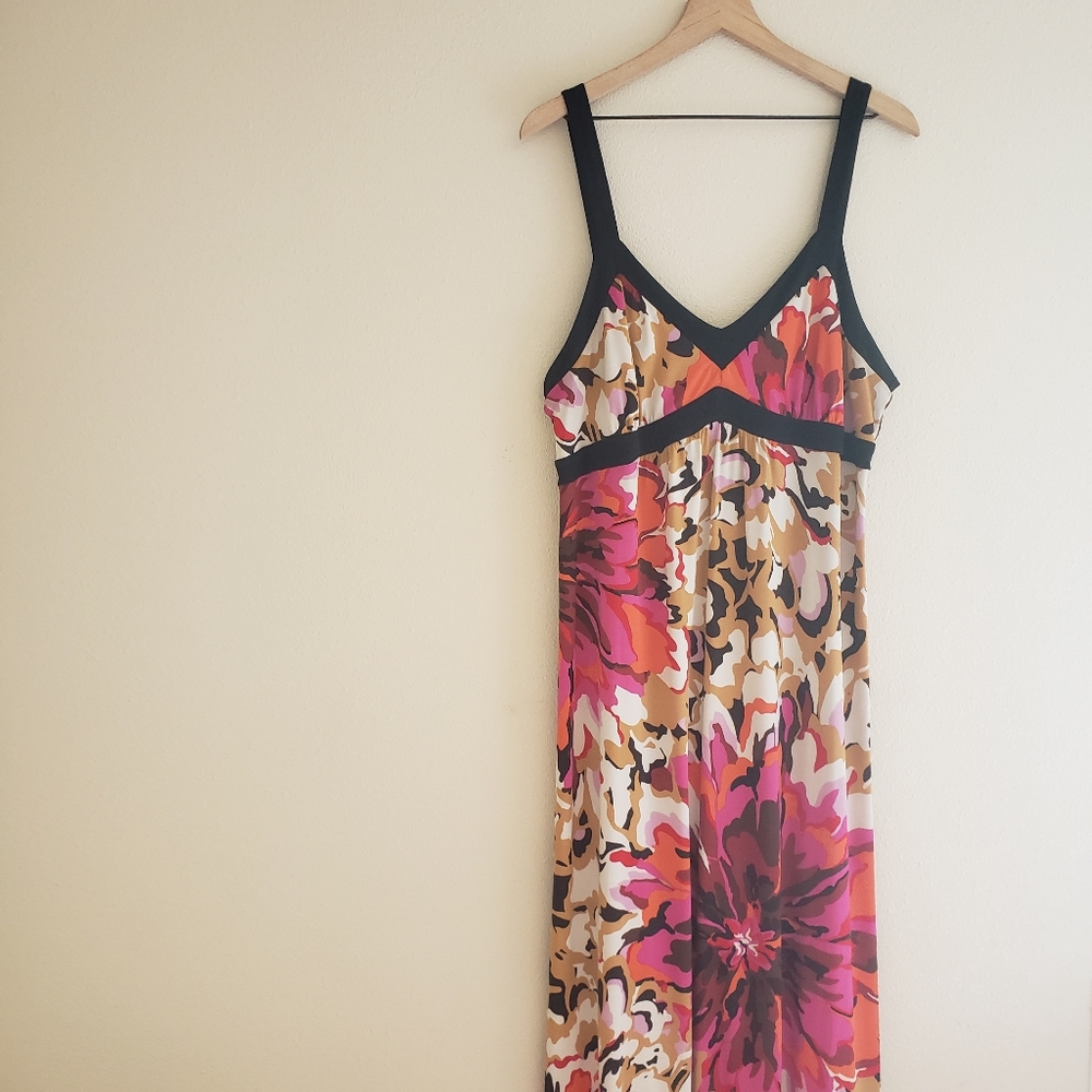 JohnPaulRichard Vibrant Floral Maxi Dress - Pink, Black, Orange